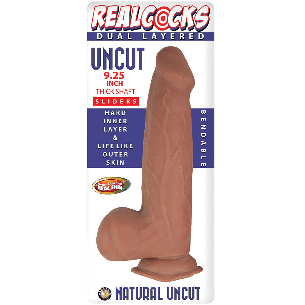 NASSTOYS - REALCOCKS DUAL LAYERED UNCUT SLIDER THICK SHAFT 9.25 IN. BROWN