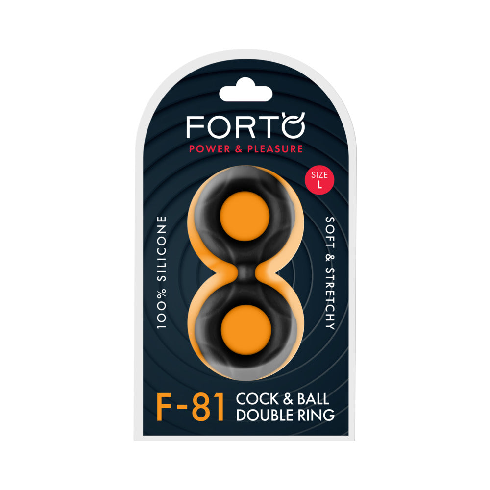 FORTO F-81 LIQUID SILICONE COCK & BALL DOUBLE RING LARGE BLACK