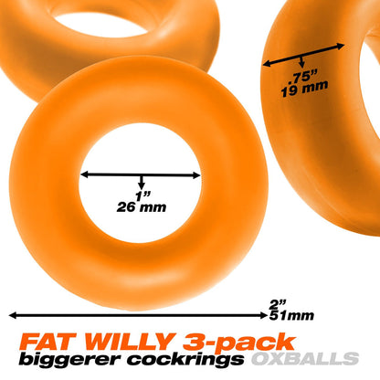 OXBALLS FAT WILLY 3-PACK JUMBO COCKRINGS ORANGE