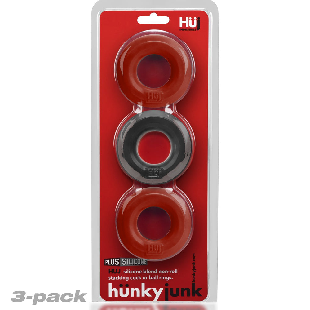 OXBALLS - HUNKYJUNK HUJ3 ANILLO PARA PENE, PAQUETE DE 3, CEREZA/HIELO TAR