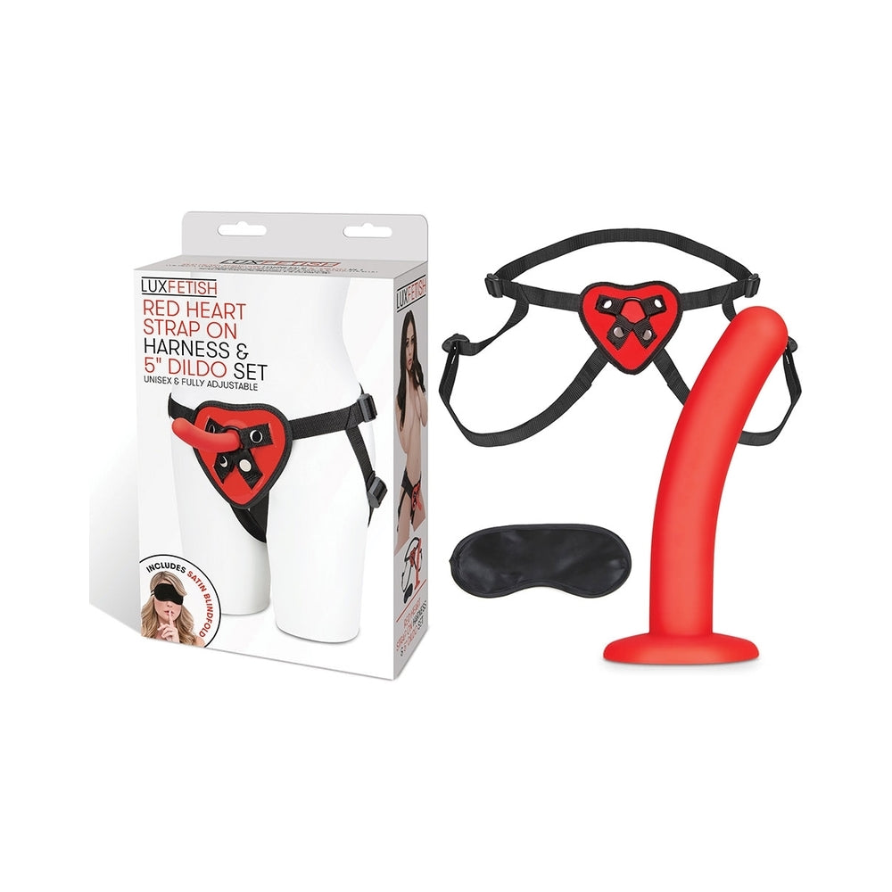ELECTRIC EEL - LUX FETISH RED HEART STRAP-ON HARNESS & 5 IN. DILDO SET