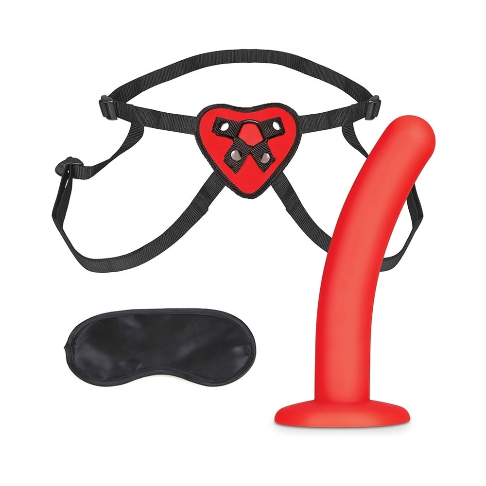 ELECTRIC EEL - LUX FETISH RED HEART STRAP-ON HARNESS & 5 IN. DILDO SET
