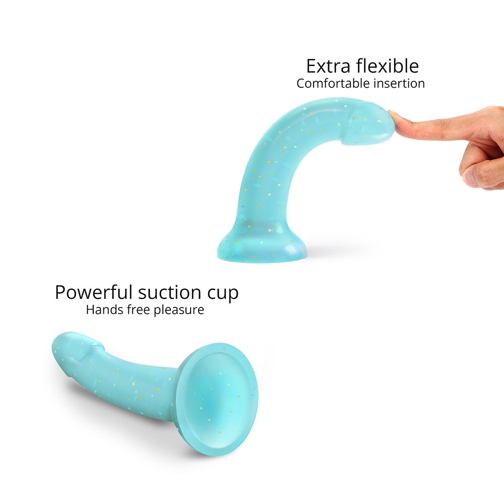 LOVELY PLANET - LOVE TO LOVE DILDOLLS NIGHTFALL 6 IN. SILICONE DILDO WITH GOLD STAR GLITTER BLUE