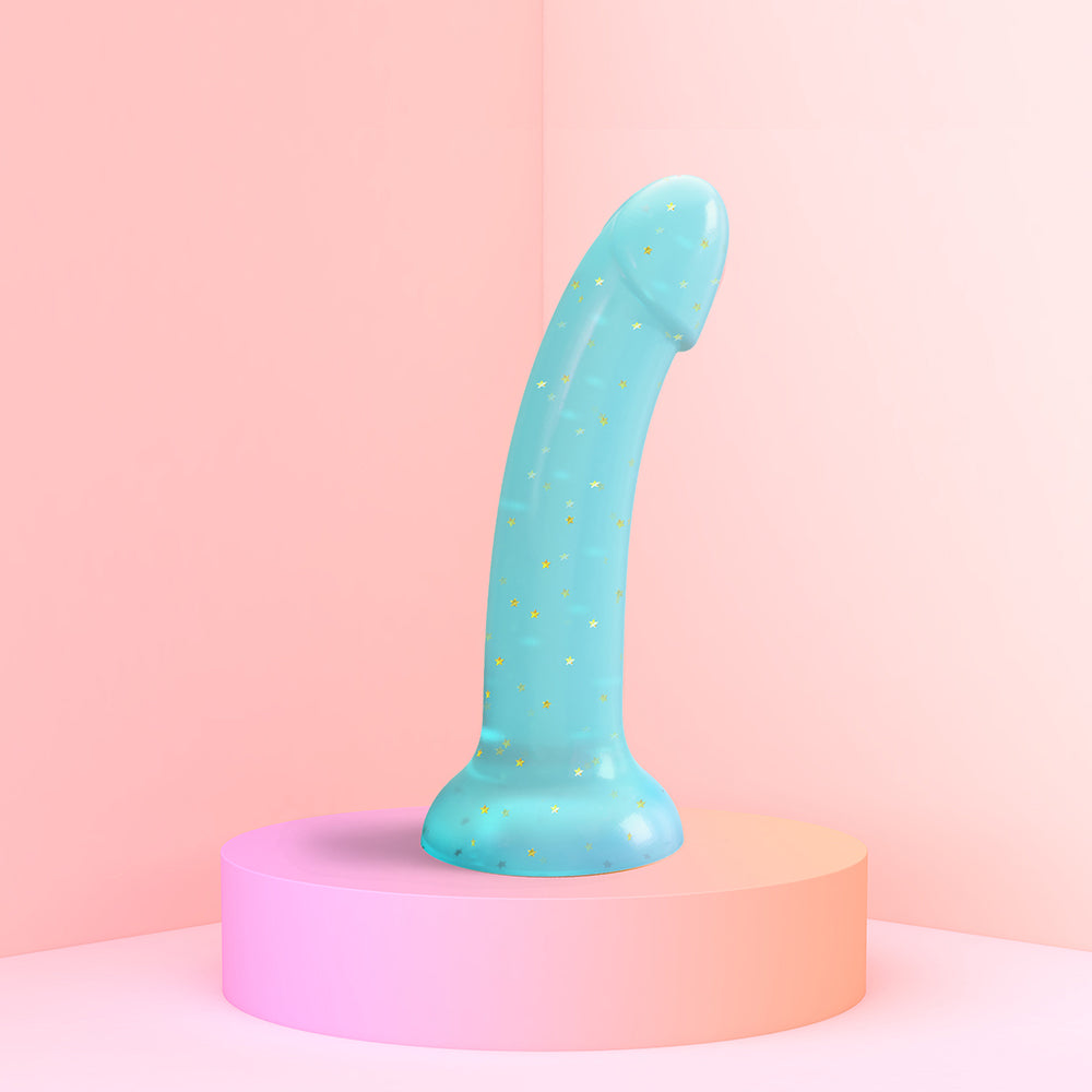 LOVELY PLANET - LOVE TO LOVE DILDOLLS NIGHTFALL 6 IN. SILICONE DILDO WITH GOLD STAR GLITTER BLUE