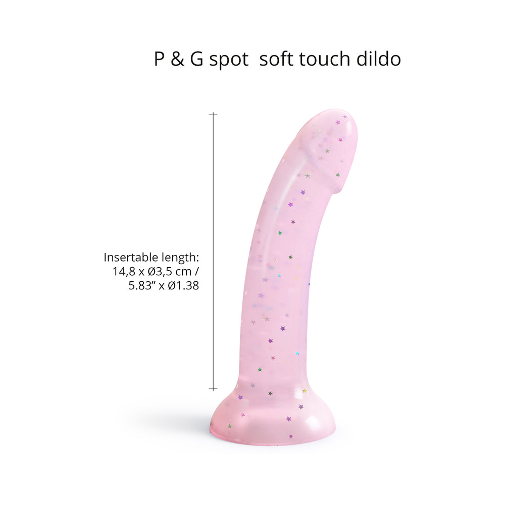 LOVELY PLANET - LOVE TO LOVE DILDOLLS STARLIGHT 6 IN. SILICONE DILDO WITH MULTICOLOR STAR GLITTER PINK