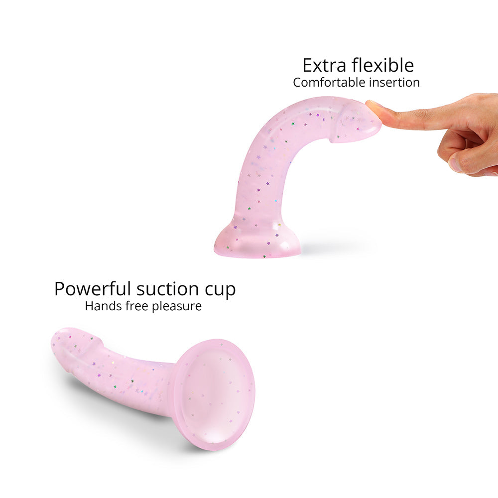 LOVELY PLANET - LOVE TO LOVE DILDOLLS STARLIGHT 6 IN. SILICONE DILDO WITH MULTICOLOR STAR GLITTER PINK