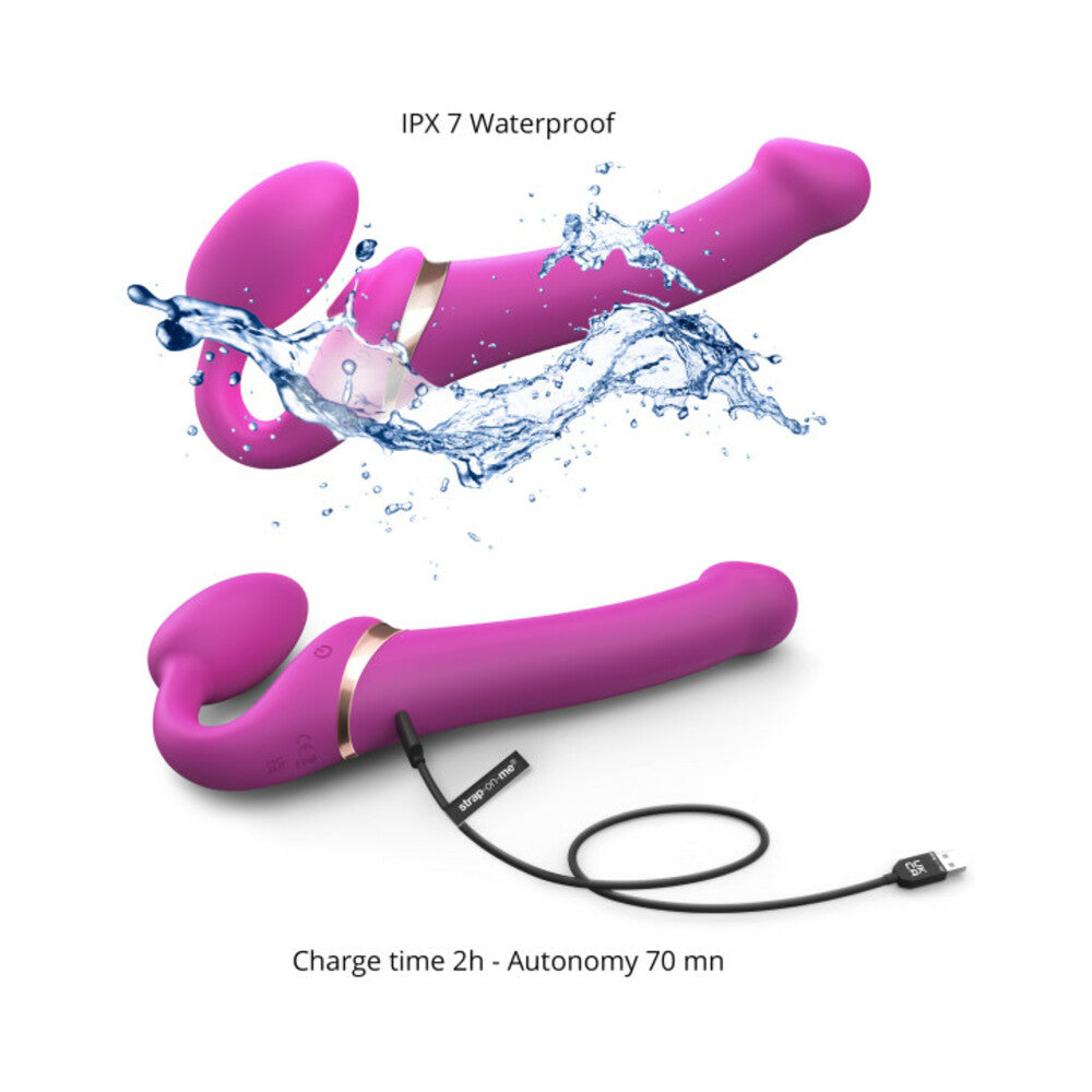 STRAP-ON-ME RECHARGEABLE REMOTE-CONTROLLED MULTI ORGASM BENDABLE STRAPLESS STRAP-ON FUCHSIA XLARGE