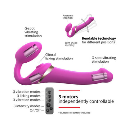 STRAP-ON-ME RECHARGEABLE REMOTE-CONTROLLED MULTI ORGASM BENDABLE STRAPLESS STRAP-ON FUCHSIA XLARGE