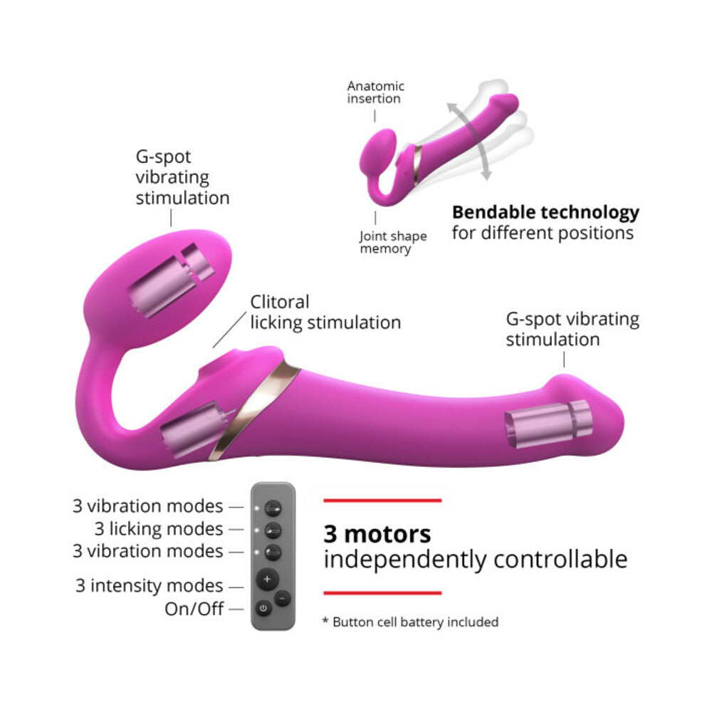 LOVELY PLANET - STRAP-ON-ME RECHARGEABLE REMOTE-CONTROLLED MULTI ORGASM BENDABLE STRAPLESS STRAP-ON FUCHSIA XLARGE