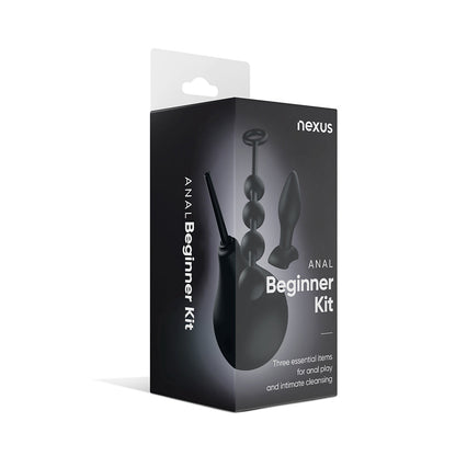 NEXUS - ANAL BEGINNER KIT WITH DOUCHE, SILICONE BEADS, SMALL SILICONE BUTT PLUG BLACK