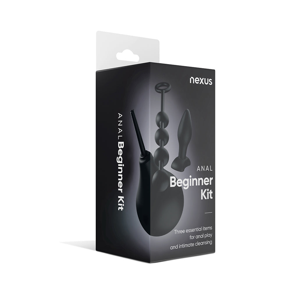 NEXUS - ANAL BEGINNER KIT WITH DOUCHE, SILICONE BEADS, SMALL SILICONE BUTT PLUG BLACK