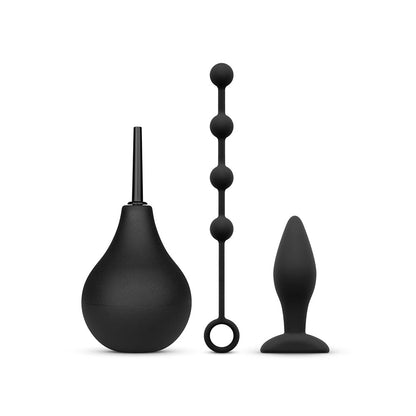 NEXUS - ANAL BEGINNER KIT WITH DOUCHE, SILICONE BEADS, SMALL SILICONE BUTT PLUG BLACK