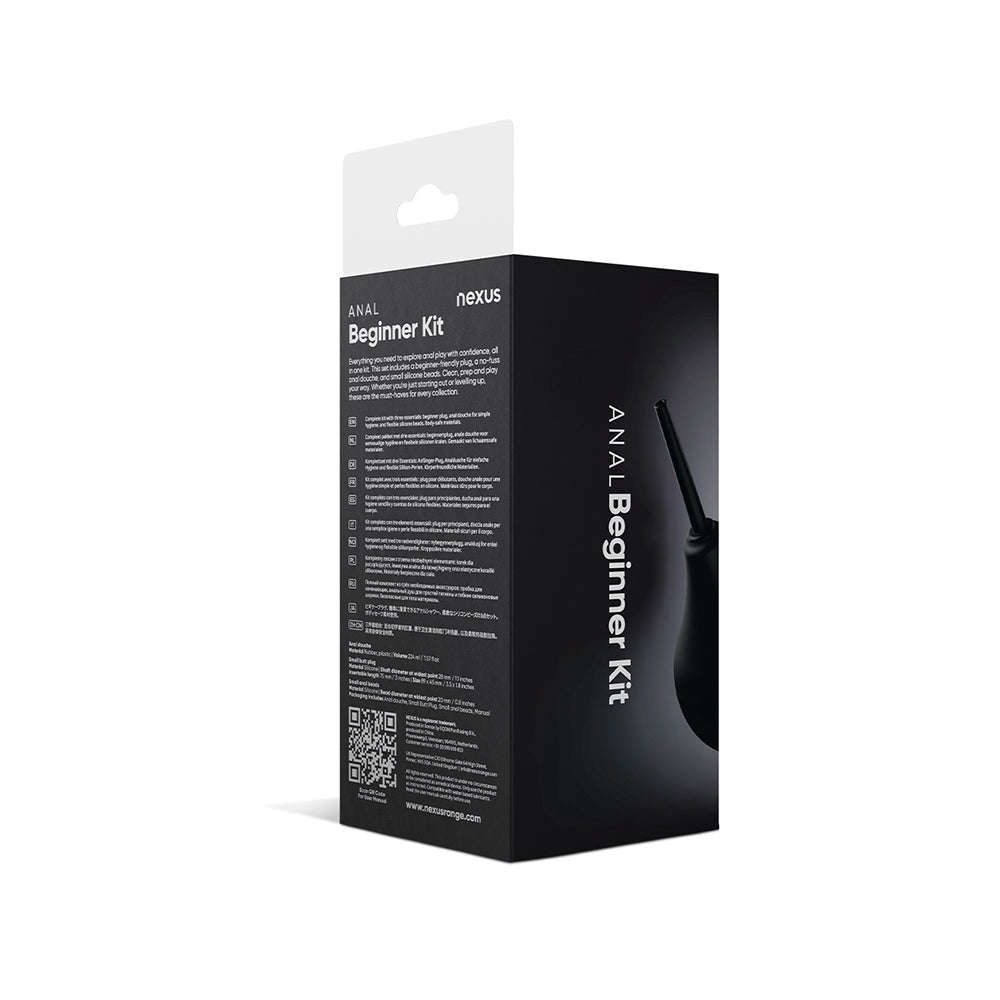 NEXUS - ANAL BEGINNER KIT WITH DOUCHE, SILICONE BEADS, SMALL SILICONE BUTT PLUG BLACK