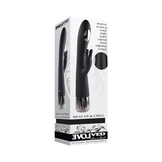 EVOLVED HEAT UP & CHILL RECHARGEABLE HEATING/COOLING SILICONE RABBIT VIBRATOR BLACK