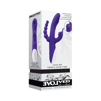 EVOLVED LICK ME RECHARGEABLE DUAL ENTRY TRIPLE STIMULATION SILICONE VIBRATOR PURPLE