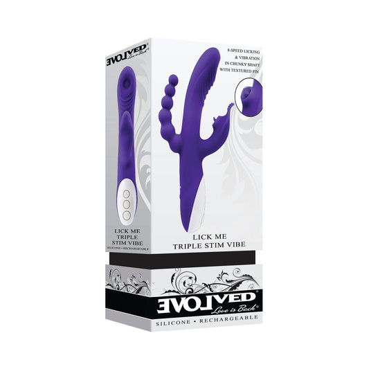 EVOLVED LICK ME RECHARGEABLE DUAL ENTRY TRIPLE STIMULATION SILICONE VIBRATOR PURPLE