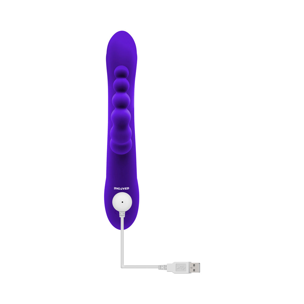 EVOLVED LICK ME RECHARGEABLE DUAL ENTRY TRIPLE STIMULATION SILICONE VIBRATOR PURPLE