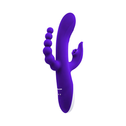 EVOLVED LICK ME RECHARGEABLE DUAL ENTRY TRIPLE STIMULATION SILICONE VIBRATOR PURPLE