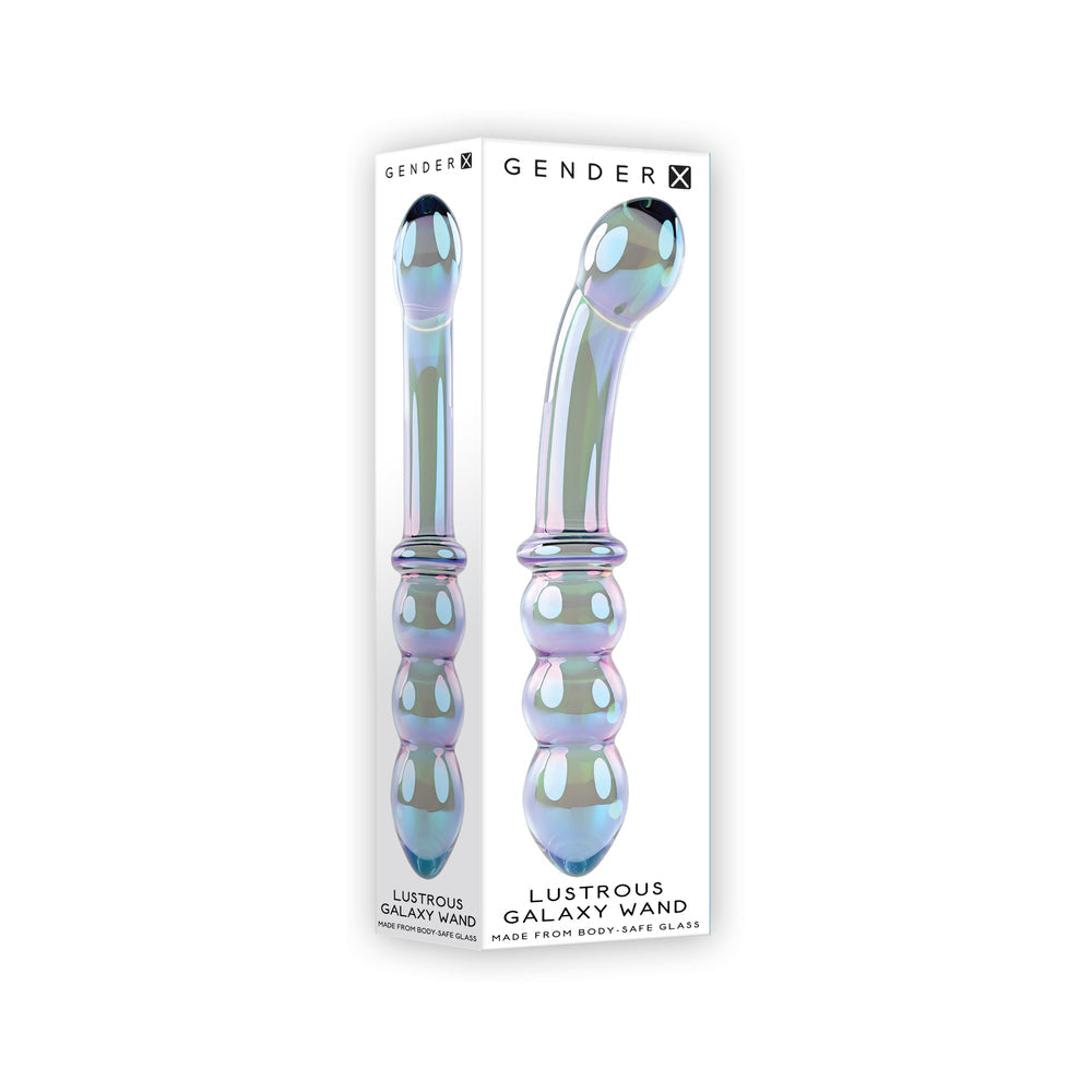 GENDER X LUSTROUS GALAXY WAND 7.3 IN. DUAL-ENDED GLASS DILDO MULTI-COLOR