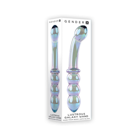GENDER X LUSTROUS GALAXY WAND 7.3 IN. DUAL-ENDED GLASS DILDO MULTI-COLOR