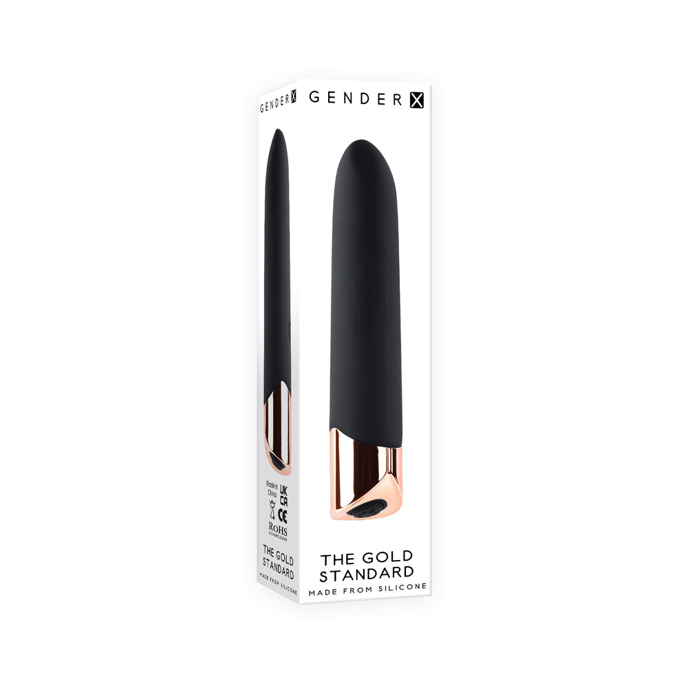 GENDER X THE GOLD STANDARD RECHARGEABLE SILICONE BULLET VIBRATOR BLACK/GOLD