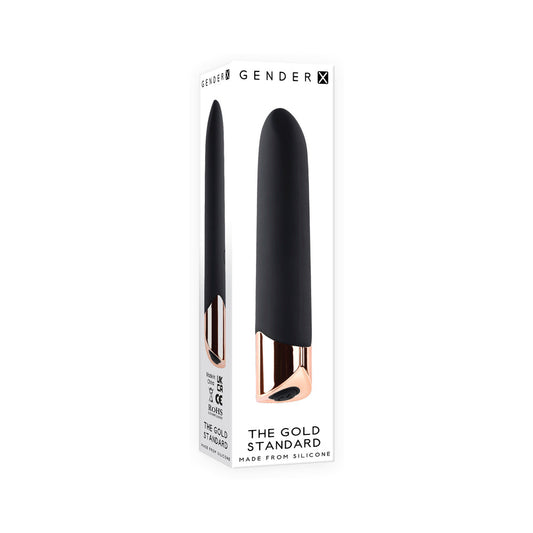 GENDER X THE GOLD STANDARD RECHARGEABLE SILICONE BULLET VIBRATOR BLACK/GOLD