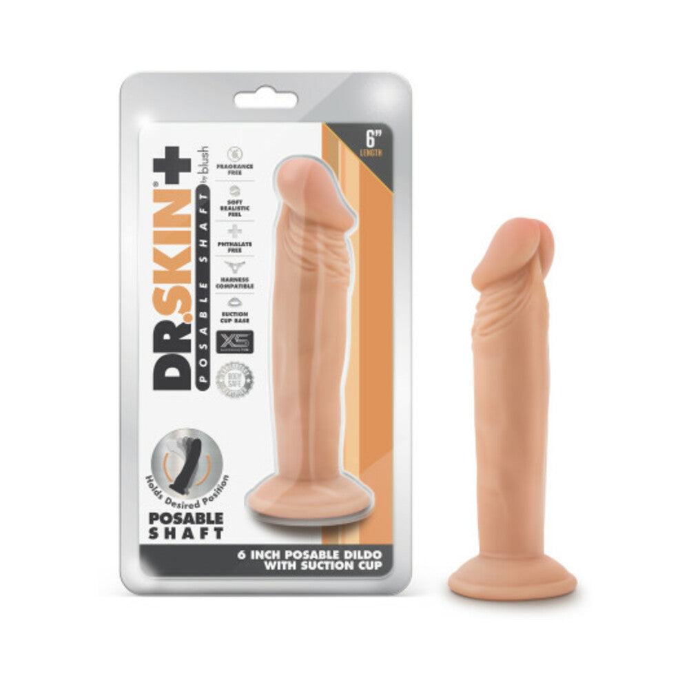 DR. SKIN PLUS REALISTIC 6 IN. TRIPLE DENSITY POSABLE DILDO BEIGE