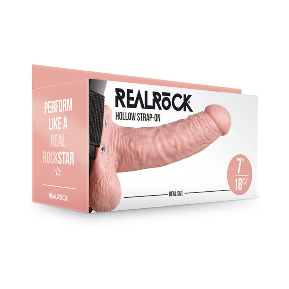 REALROCK REALISTIC 7 IN. HOLLOW STRAP-ON WITH BALLS BEIGE