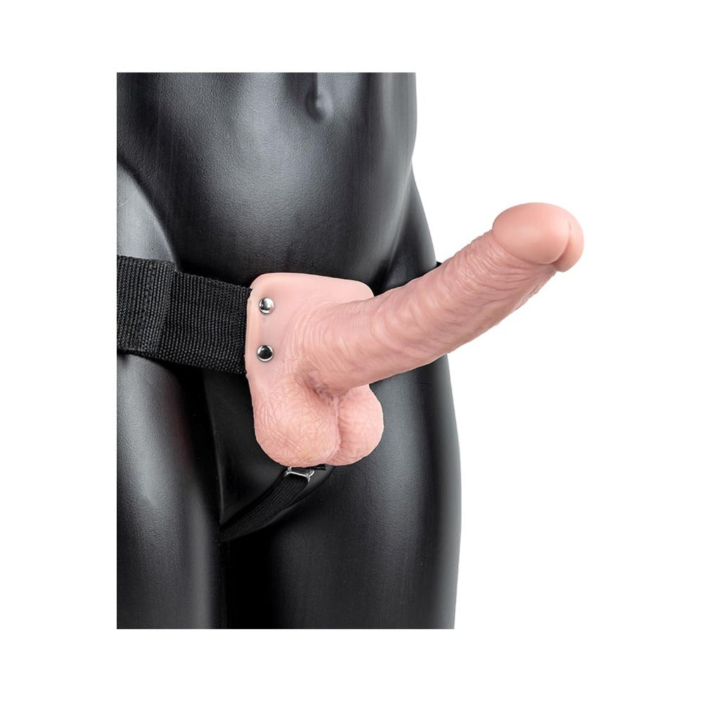 REALROCK REALISTIC 7 IN. HOLLOW STRAP-ON WITH BALLS BEIGE