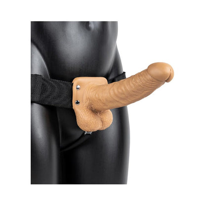 SHOTS - REALROCK REALISTIC 7 IN. HOLLOW STRAP-ON WITH BALLS TAN