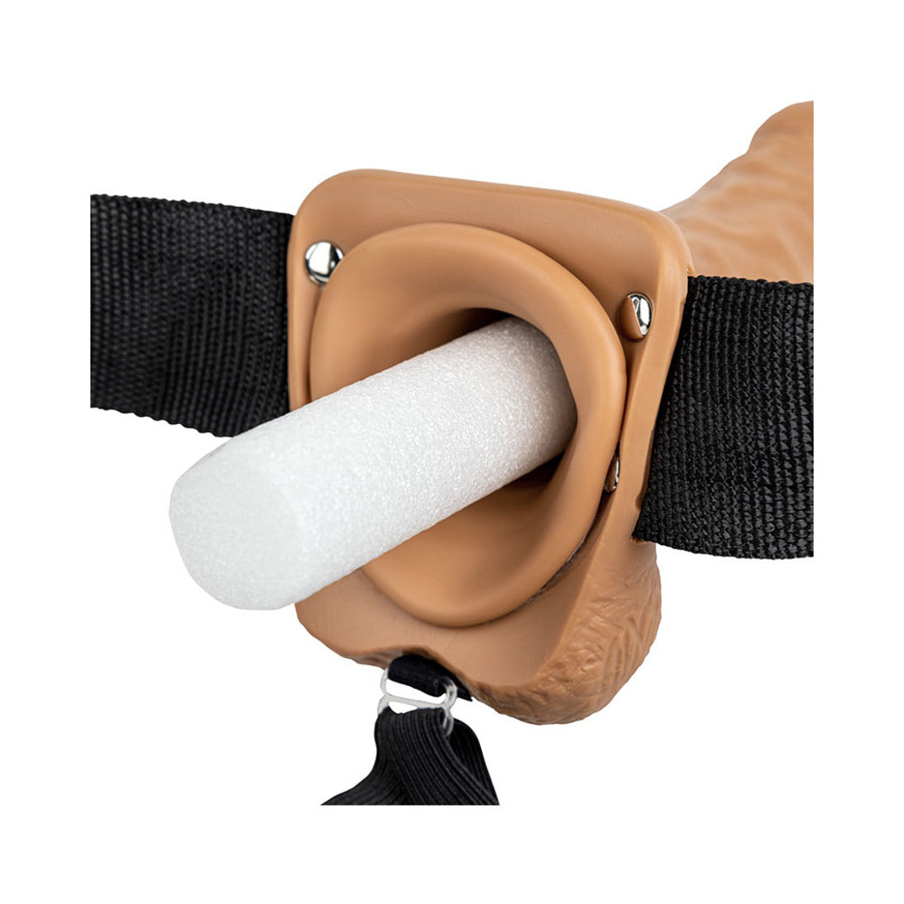 SHOTS - REALROCK REALISTIC 7 IN. HOLLOW STRAP-ON WITH BALLS TAN