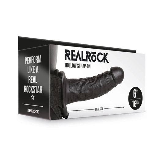 REALROCK REALISTIC 6 IN. HOLLOW STRAP-ON BLACK