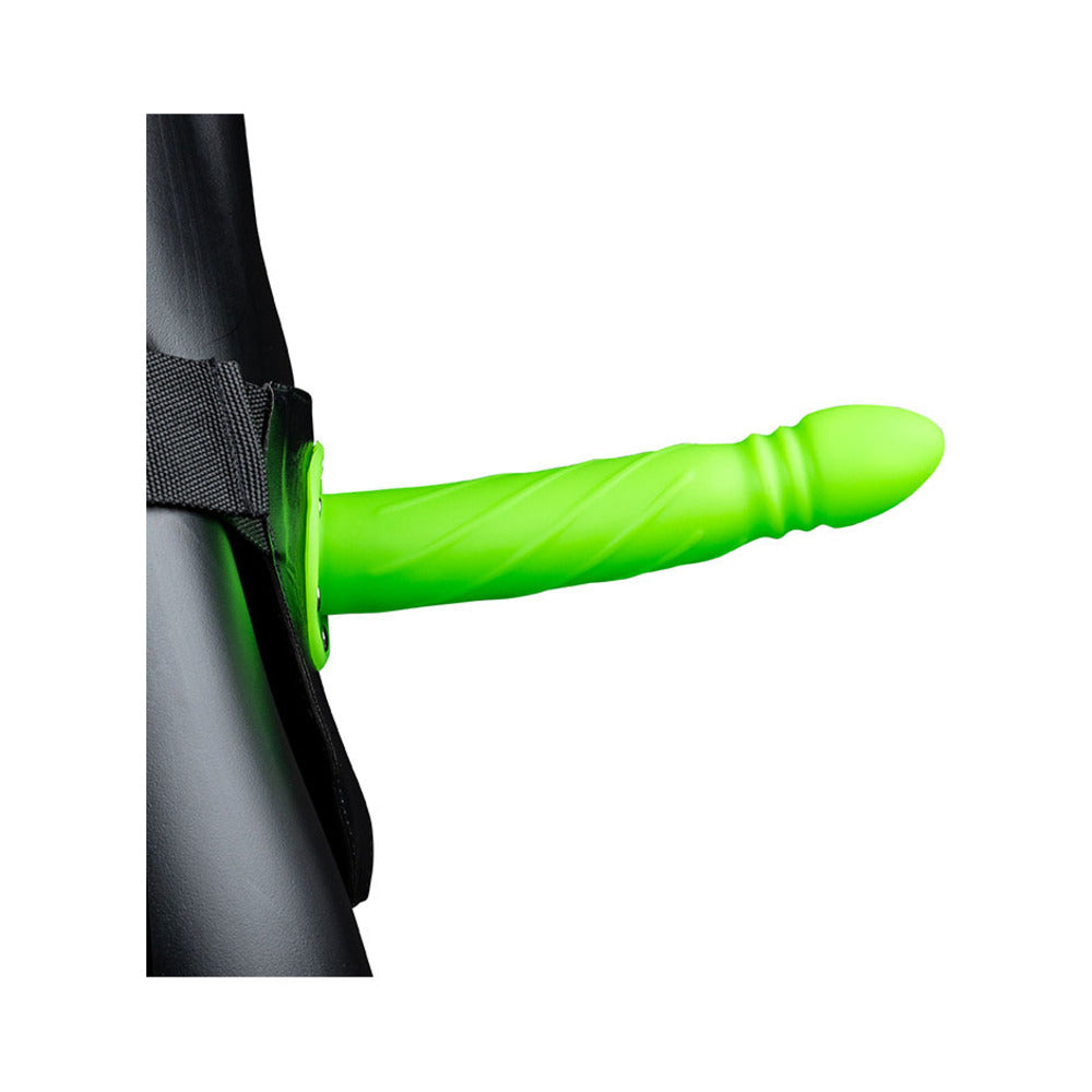 OUCH! TWISTED 8 IN. GLOW IN THE DARK HOLLOW STRAP-ON NEON GREEN