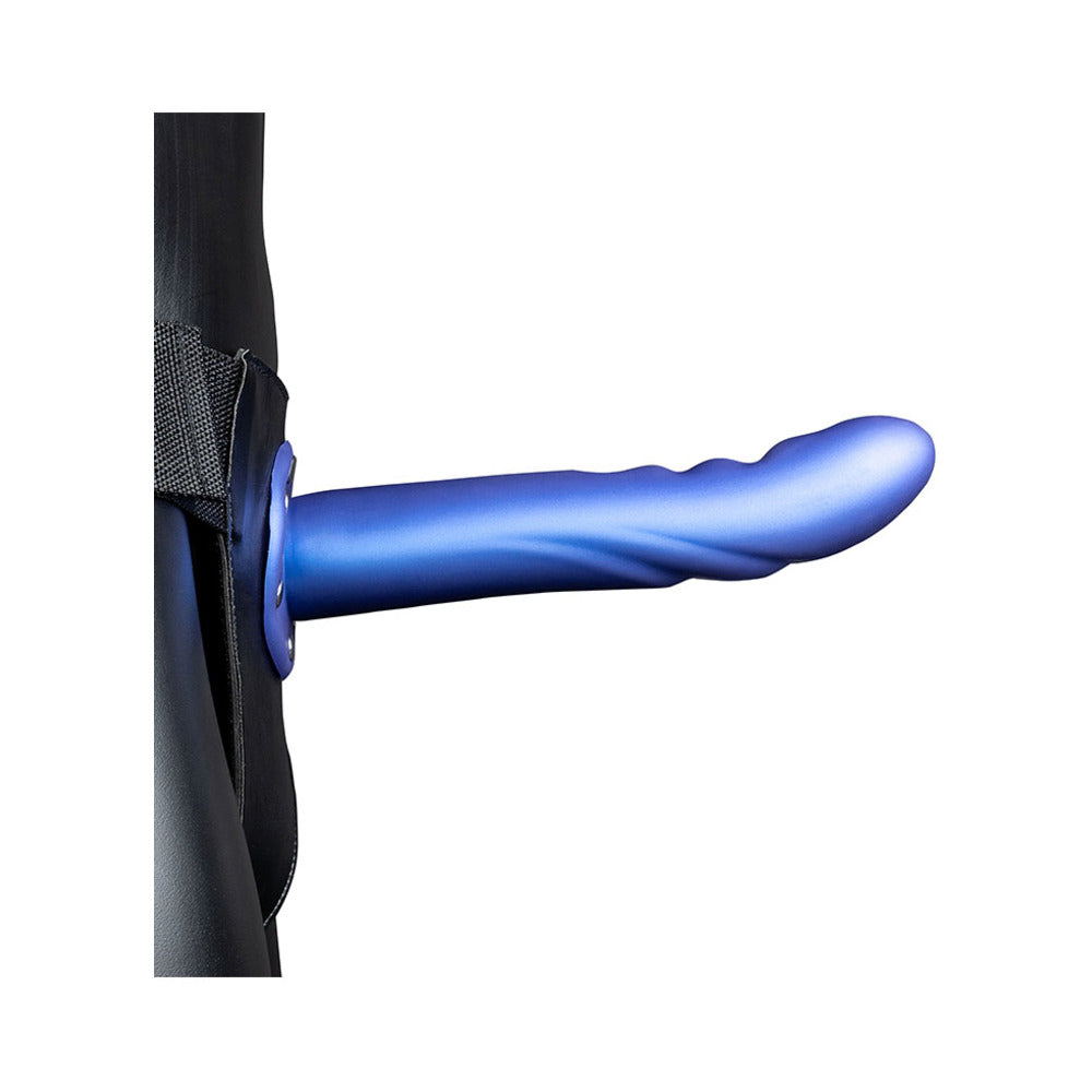 OUCH! TEXTURED CURVED 8 IN. HOLLOW STRAP-ON METALLIC BLUE