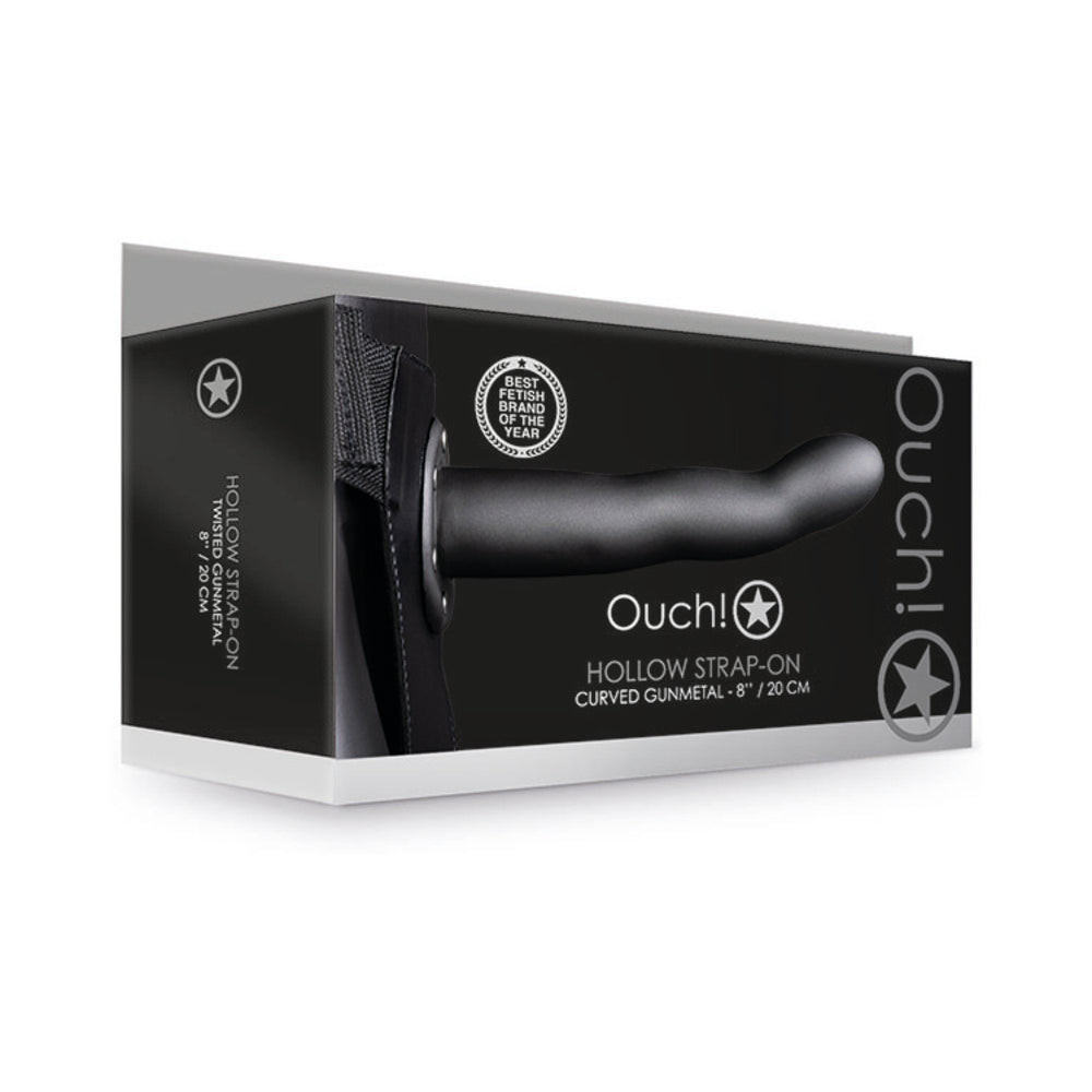 OUCH! CURVED 8 IN. HOLLOW STRAP-ON GUNMETAL