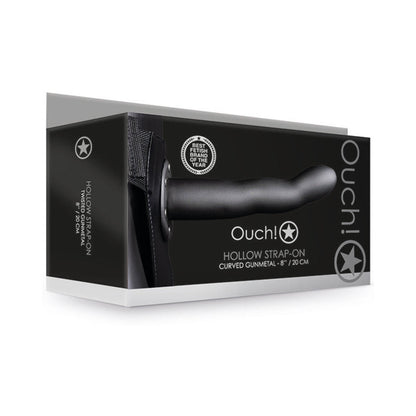 OUCH! CURVED 8 IN. HOLLOW STRAP-ON GUNMETAL