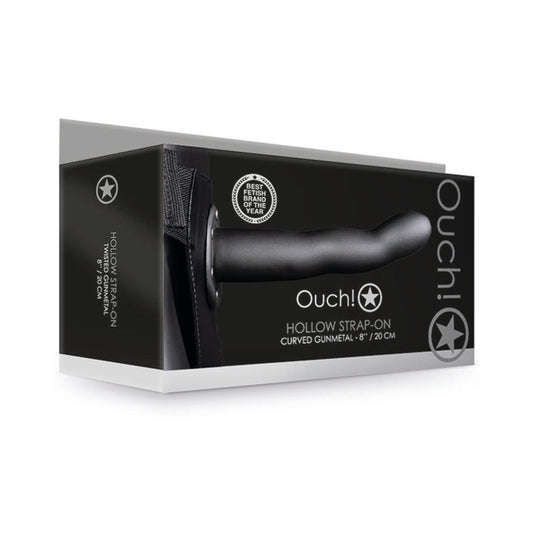 OUCH! CURVED 8 IN. HOLLOW STRAP-ON GUNMETAL