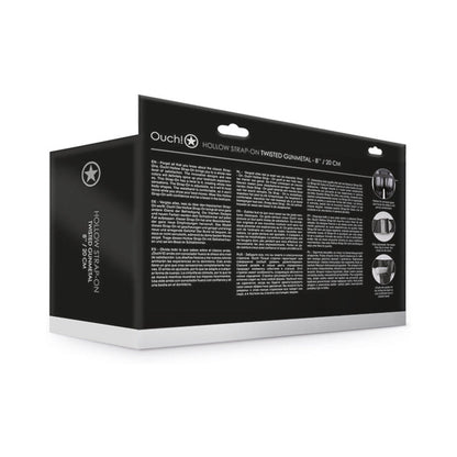 OUCH! CURVED 8 IN. HOLLOW STRAP-ON GUNMETAL