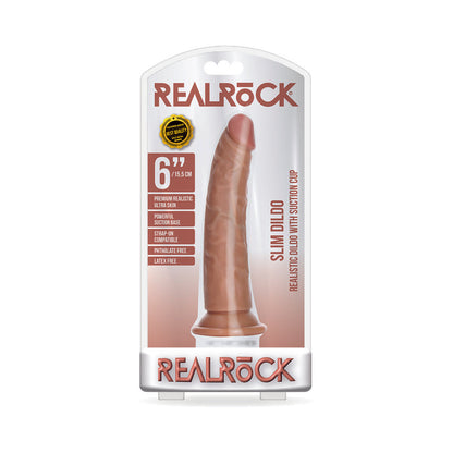 REALROCK REALISTIC 6 IN. SLIM DILDO WITH SUCTION CUP TAN