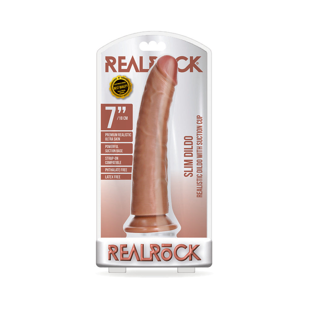 SHOTS - REALROCK REALISTIC 7 IN. SLIM DILDO WITH SUCTION CUP TAN