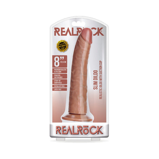 REALROCK REALISTIC 8 IN. SLIM DILDO WITH SUCTION CUP TAN
