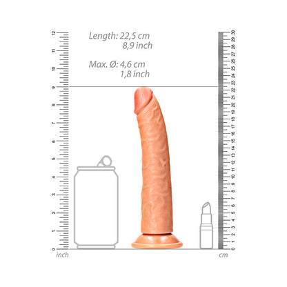 REALROCK REALISTIC 8 IN. SLIM DILDO WITH SUCTION CUP TAN