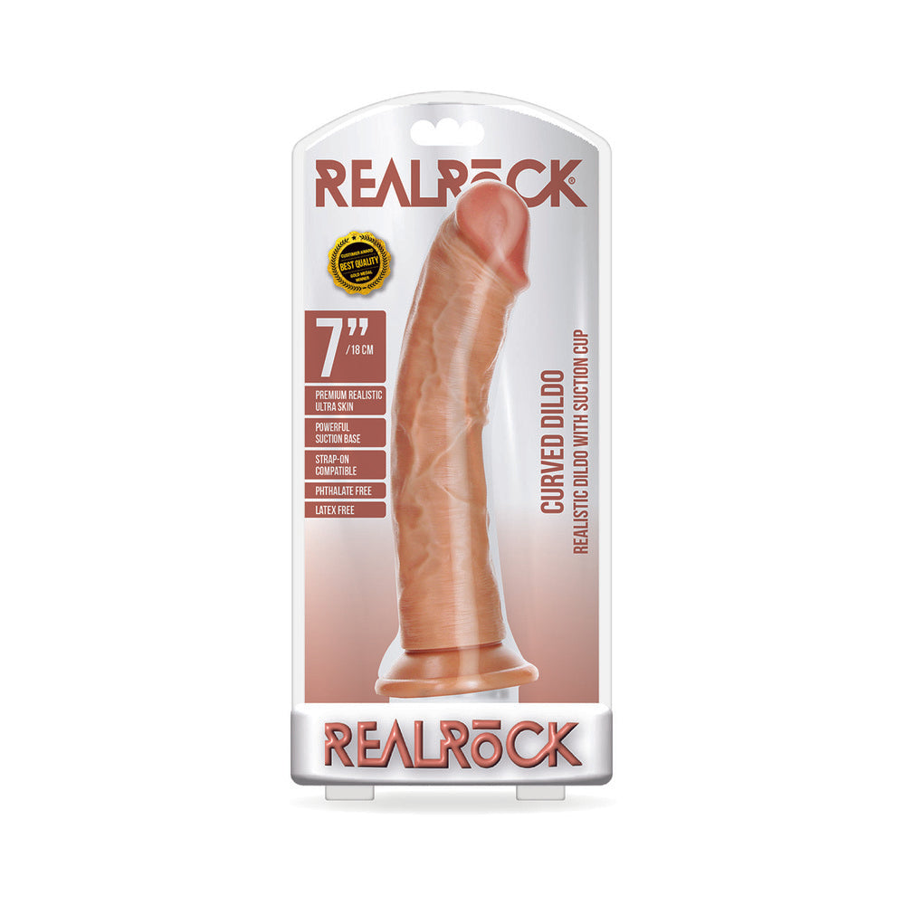 REALROCK REALISTIC 7 IN. CURVED DILDO WITH SUCTION CUP TAN