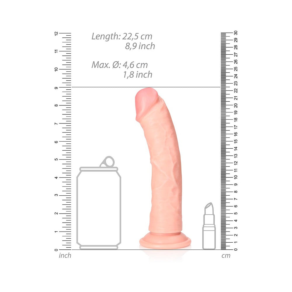 SHOTS - REALROCK REALISTIC 8 IN. CURVED DILDO WITH SUCTION CUP TAN