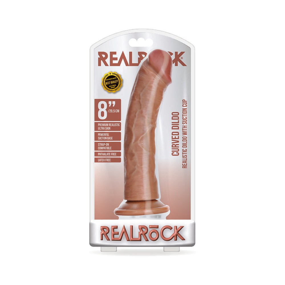 SHOTS - REALROCK REALISTIC 8 IN. CURVED DILDO WITH SUCTION CUP BEIGE