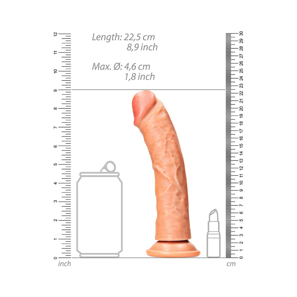 SHOTS - REALROCK REALISTIC 8 IN. CURVED DILDO WITH SUCTION CUP BEIGE