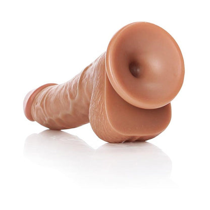 REALROCK REALISTIC 6 IN. CURVED DILDO WITH BALLS AND SUCTION CUP TAN