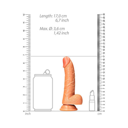 REALROCK REALISTIC 6 IN. CURVED DILDO WITH BALLS AND SUCTION CUP TAN