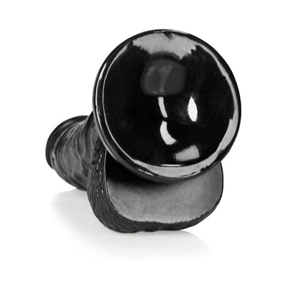 REALROCK REALISTIC 6 IN. CURVED DILDO WITH BALLS AND SUCTION CUP BLACK