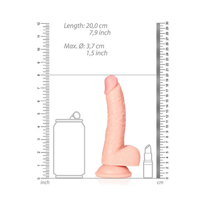 REALROCK REALISTIC 7 IN. CURVED DILDO WITH BALLS AND SUCTION CUP BEIGE